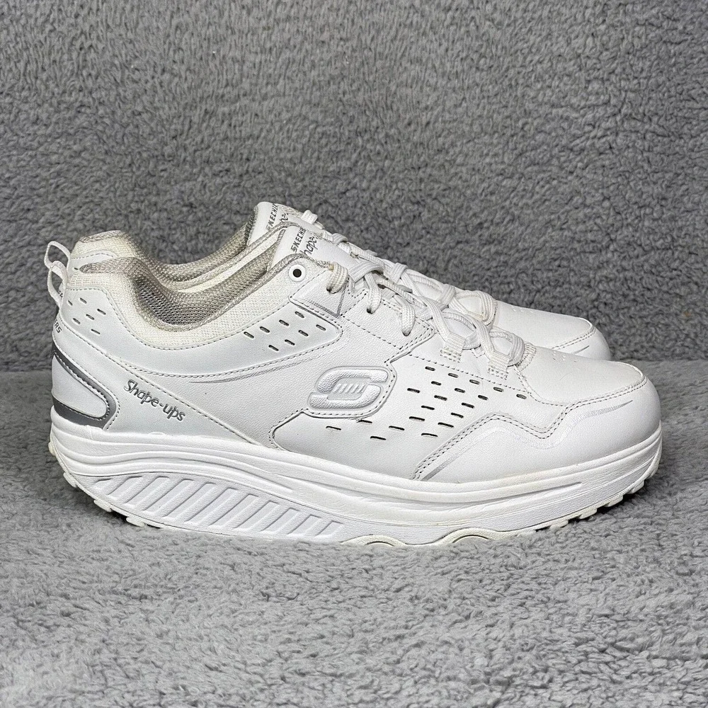 Skechers Shape-Ups Womens Size 10 Walking Shoes Sneakers White Leather 57001